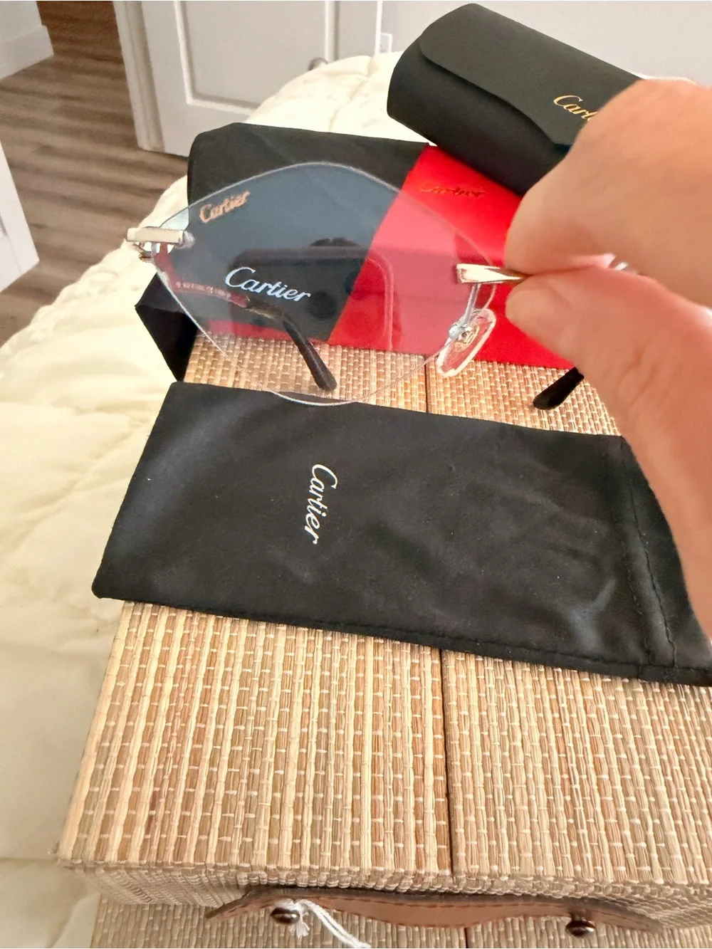 Cartier Rimless Sunglasses with Blue Lenses and Gold Accents